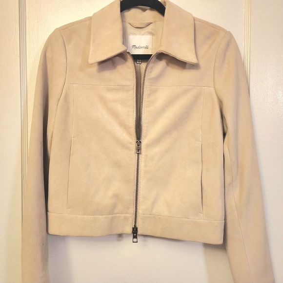Madewell Shrunken Zip-Front Jacket in Suede size 0 in Light Sand color - Picture 4 of 14